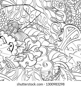 Tracery seamless pattern. Mehndi design. Ethnic monochrome binary doodle texture. Curved doodling black and white background. Vector