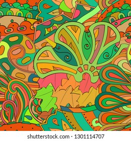 Tracery seamless pattern. Mehndi design. Ethnic colorful doodle texture. Curved doodling background. Vector