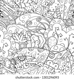 Tracery seamless pattern. Mehndi design. Ethnic monochrome binary doodle texture. Curved doodling black and white background. Vector