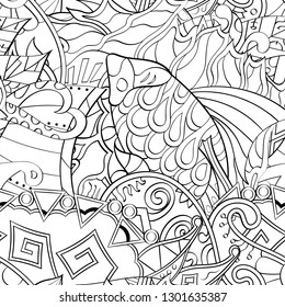Tracery seamless pattern. Mehndi design. Ethnic monochrome binary doodle texture. Curved doodling black and white background. Vector