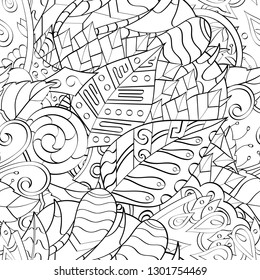 Tracery seamless pattern. Mehndi design. Ethnic monochrome binary doodle texture. Curved doodling black and white background. Vector