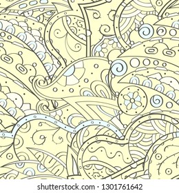 Tracery seamless pattern. Mehndi design. Ethnic colorful doodle texture. Curved doodling background. Vector