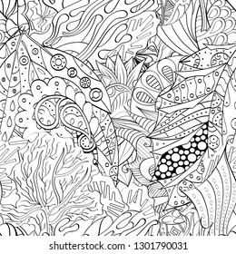 Tracery seamless pattern. Mehndi design. Ethnic monochrome binary doodle texture. Curved doodling black and white background. Vector
