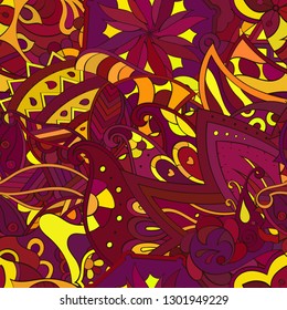 Tracery seamless pattern. Mehndi design. Ethnic colorful doodle texture. Curved doodling background. Vector