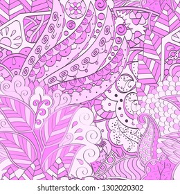 Tracery seamless pattern. Mehndi design. Ethnic colorful doodle texture. Curved doodling background. Vector