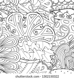 Tracery seamless pattern. Mehndi design. Ethnic monochrome binary doodle texture. Curved doodling black and white background. Vector