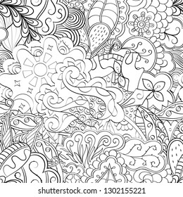 Tracery seamless pattern. Mehndi design. Ethnic monochrome binary doodle texture. Curved doodling black and white background. Vector