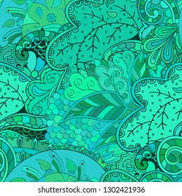 Tracery seamless pattern. Mehndi design. Ethnic colorful doodle texture. Curved doodling background. Vector