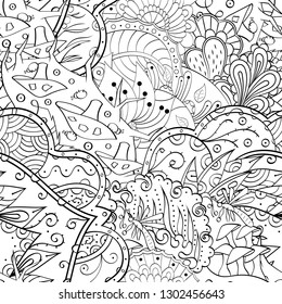Tracery seamless pattern. Mehndi design. Ethnic monochrome binary doodle texture. Curved doodling black and white background. Vector