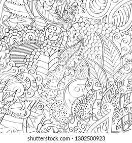 Tracery seamless pattern. Mehndi design. Ethnic monochrome binary doodle texture. Curved doodling black and white background. Vector