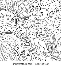Tracery seamless pattern. Mehndi design. Ethnic monochrome binary doodle texture. Curved doodling black and white background. Vector