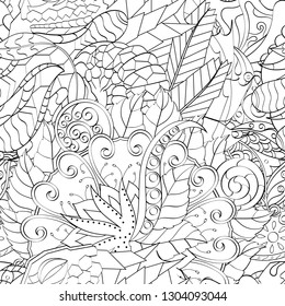 Tracery seamless pattern. Mehndi design. Ethnic monochrome binary doodle texture. Curved doodling black and white background. Vector