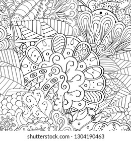 Tracery seamless pattern. Mehndi design. Ethnic monochrome binary doodle texture. Curved doodling black and white background. Vector