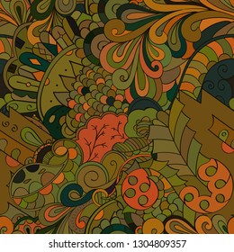 Tracery seamless pattern. Mehndi design. Ethnic colorful doodle texture. Curved doodling background. Vector