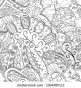 Tracery seamless pattern. Mehndi design. Ethnic monochrome binary doodle texture. Curved doodling black and white background. Vector