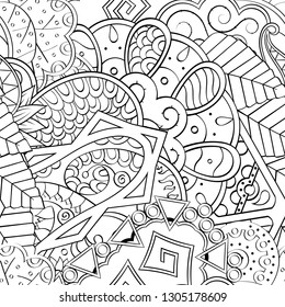 Tracery seamless pattern. Mehndi design. Ethnic monochrome binary doodle texture. Curved doodling black and white background. Vector
