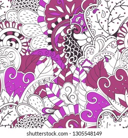 Tracery seamless pattern. Mehndi design. Ethnic colorful doodle texture. Curved doodling background. Vector