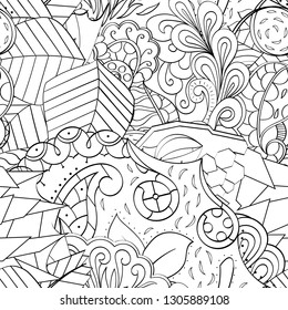 Tracery seamless pattern. Mehndi design. Ethnic monochrome binary doodle texture. Curved doodling black and white background. Vector