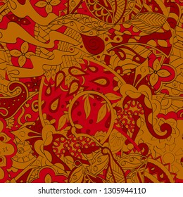 Tracery seamless pattern. Mehndi design. Ethnic colorful doodle texture. Curved doodling background. Vector
