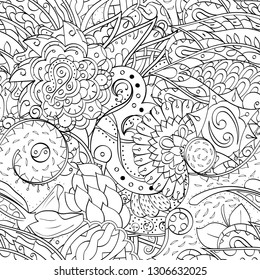 Tracery seamless pattern. Mehndi design. Ethnic monochrome binary doodle texture. Curved doodling black and white background. Vector