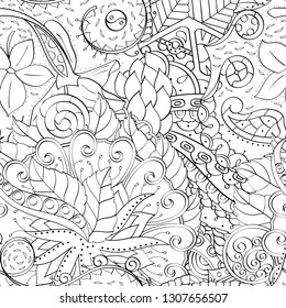 Tracery seamless pattern. Mehndi design. Ethnic monochrome binary doodle texture. Curved doodling black and white background. Vector