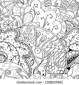 Tracery seamless pattern. Mehndi design. Ethnic monochrome binary doodle texture. Curved doodling black and white background. Vector