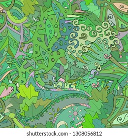 Tracery seamless pattern. Mehndi design. Ethnic colorful doodle texture. Curved doodling background. Vector