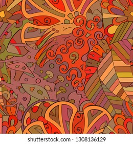 Tracery seamless pattern. Mehndi design. Ethnic colorful doodle texture. Curved doodling background. Vector