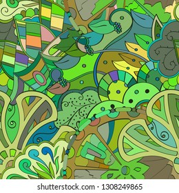 Tracery seamless pattern. Mehndi design. Ethnic colorful doodle texture. Curved doodling background. Vector