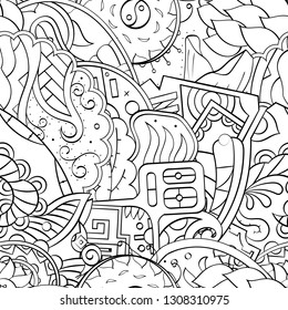 Tracery seamless pattern. Mehndi design. Ethnic monochrome binary doodle texture. Curved doodling black and white background. Vector