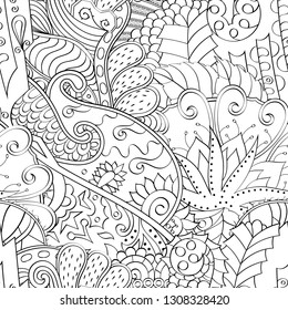 Tracery seamless pattern. Mehndi design. Ethnic monochrome binary doodle texture. Curved doodling black and white background. Vector