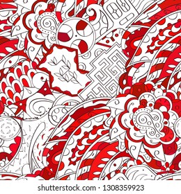 Tracery seamless pattern. Mehndi design. Ethnic colorful doodle texture. Curved doodling background. Vector