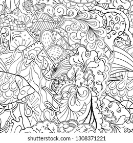 Tracery seamless pattern. Mehndi design. Ethnic monochrome binary doodle texture. Curved doodling black and white background. Vector