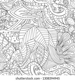 Tracery seamless pattern. Mehndi design. Ethnic monochrome binary doodle texture. Curved doodling black and white background. Vector