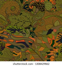 Tracery seamless pattern. Mehndi design. Ethnic colorful doodle texture. Curved doodling background. Vector