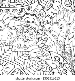 Tracery seamless pattern. Mehndi design. Ethnic monochrome binary doodle texture. Curved doodling black and white background. Vector