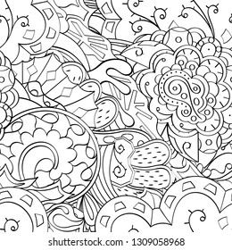 Tracery seamless pattern. Mehndi design. Ethnic monochrome binary doodle texture. Curved doodling black and white background. Vector
