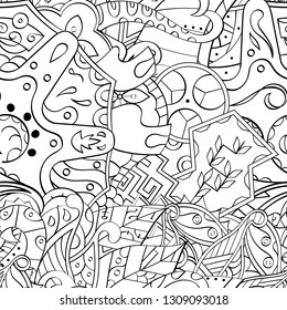 Tracery seamless pattern. Mehndi design. Ethnic monochrome binary doodle texture. Curved doodling black and white background. Vector