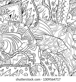 Tracery seamless pattern. Mehndi design. Ethnic monochrome binary doodle texture. Curved doodling black and white background. Vector