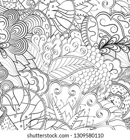 Tracery seamless pattern. Mehndi design. Ethnic monochrome binary doodle texture. Curved doodling black and white background. Vector