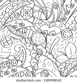 Tracery seamless pattern. Mehndi design. Ethnic monochrome binary doodle texture. Curved doodling black and white background. Vector