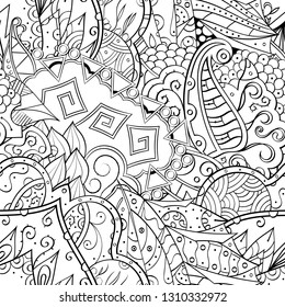 Tracery seamless pattern. Mehndi design. Ethnic monochrome binary doodle texture. Curved doodling black and white background. Vector