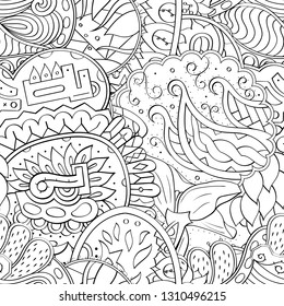 Tracery seamless pattern. Mehndi design. Ethnic monochrome binary doodle texture. Curved doodling black and white background. Vector