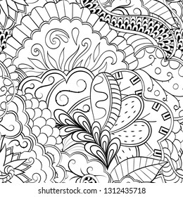 Tracery seamless pattern. Mehndi design. Ethnic monochrome binary doodle texture. Curved doodling black and white background. Vector