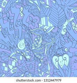 Tracery seamless pattern. Mehndi design. Ethnic colorful doodle texture. Curved doodling background. Vector