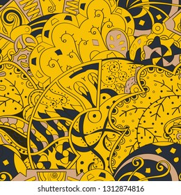 Tracery seamless pattern. Mehndi design. Ethnic colorful doodle texture. Curved doodling background. Vector
