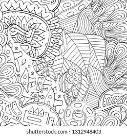 Tracery seamless pattern. Mehndi design. Ethnic monochrome binary doodle texture. Curved doodling black and white background. Vector