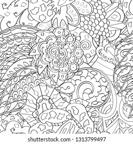 Tracery seamless pattern. Mehndi design. Ethnic monochrome binary doodle texture. Curved doodling black and white background. Vector