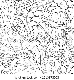 Tracery seamless pattern. Mehndi design. Ethnic monochrome binary doodle texture. Curved doodling black and white background. Vector