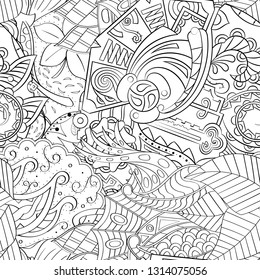 Tracery seamless pattern. Mehndi design. Ethnic monochrome binary doodle texture. Curved doodling black and white background. Vector